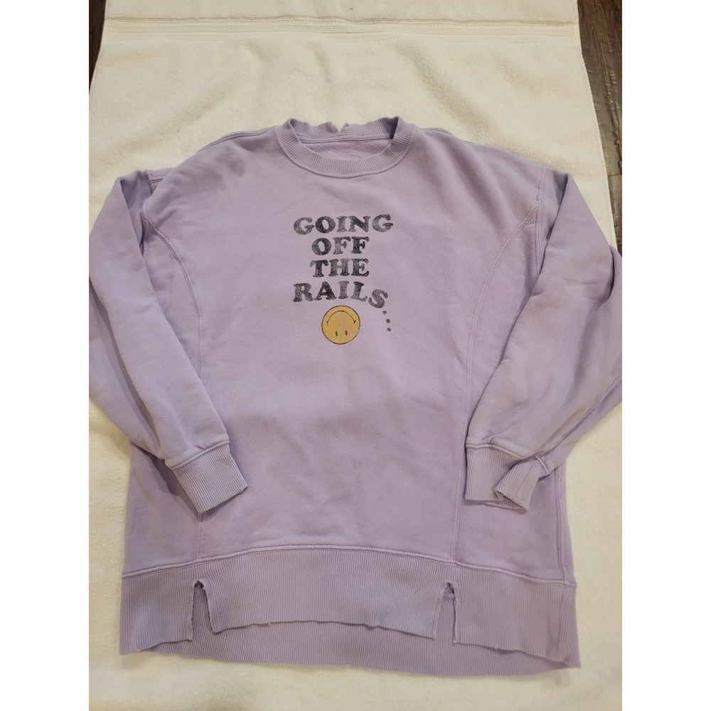 Aerie Women's Sweatshirt XXS Purple Graphic Going Off The Rails Tunic Pullover